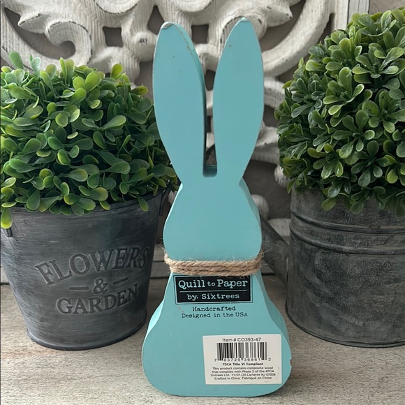 Boho Farmhouse aqua blue Wooden Bunny Decor - Picture 7 of 12
